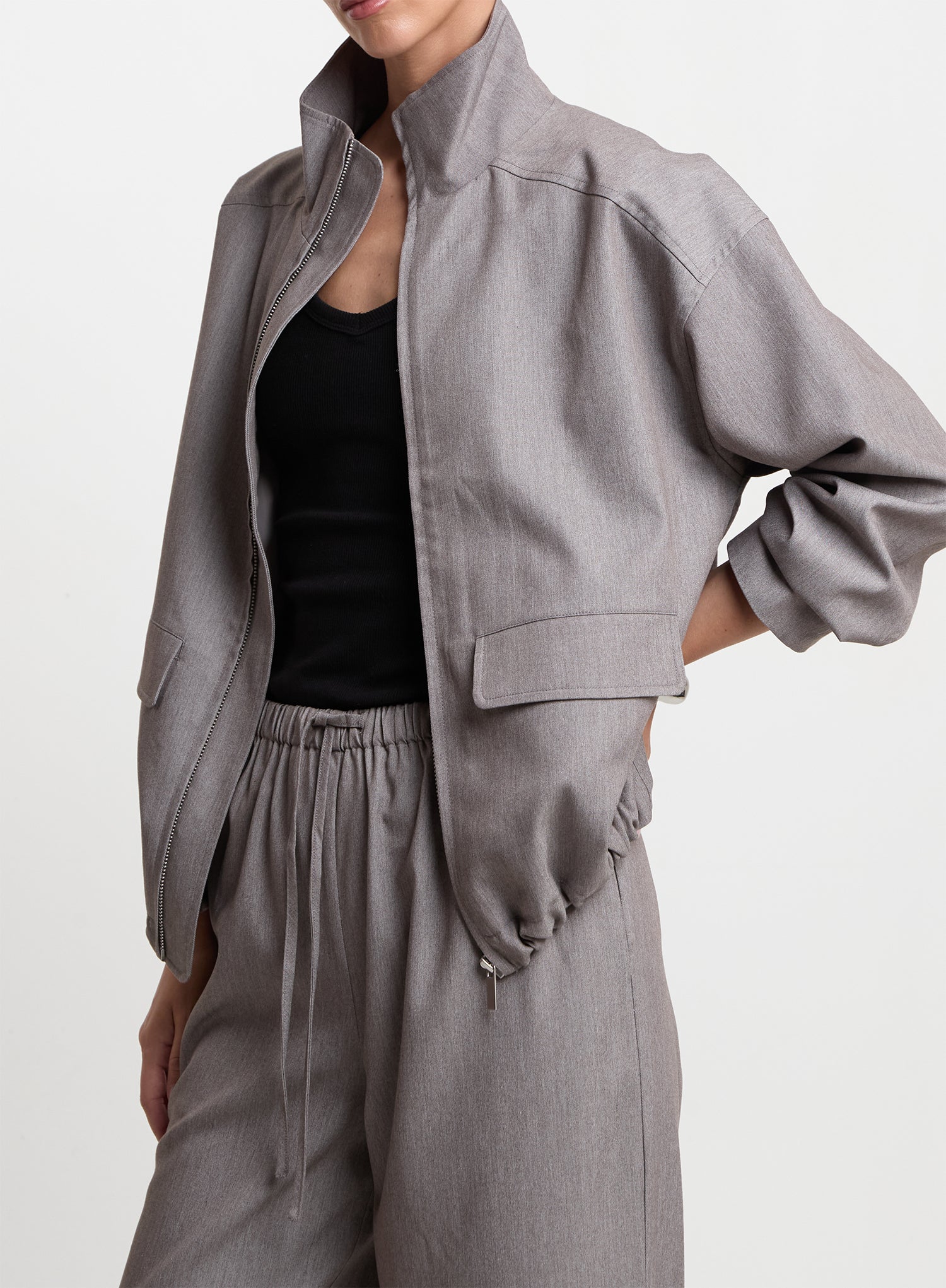Grey Drawstring Waist Straight Leg Trousers